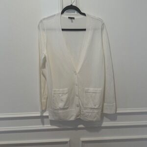 Talbots Cardigan Cream White Button Front Pockets Cotton Blend‎ Women's M